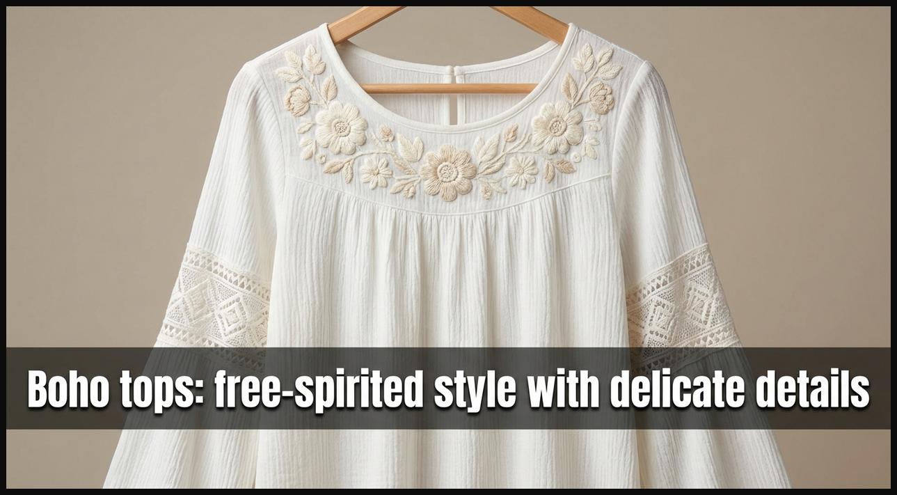 A close-up of a white boho top featuring intricate embroidery and flowing sleeves, capturing its artistic vibe.