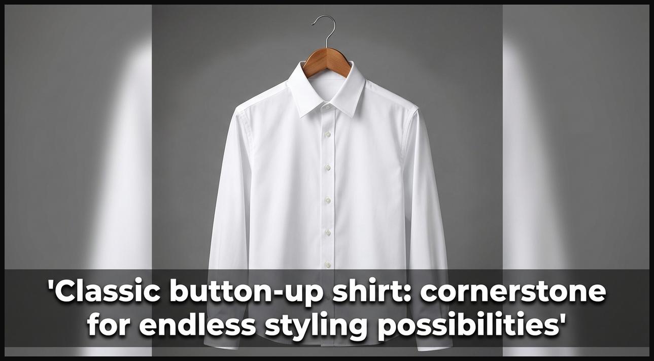 A crisp, perfectly ironed white cotton button-up shirt on a hanger, ready for wear.