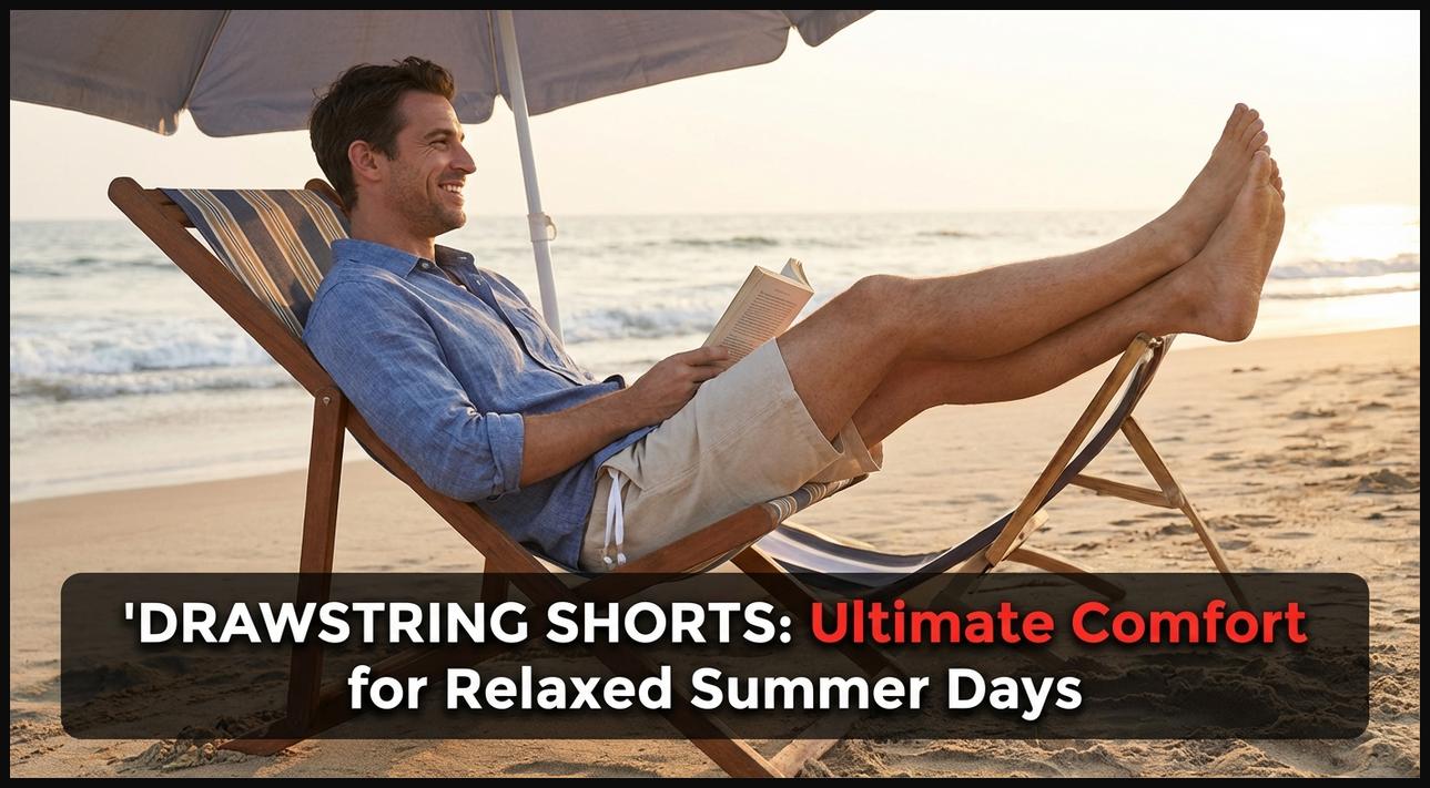 Man wearing light-colored drawstring shorts, symbolizing ultimate comfort and a relaxed fit for summer days.