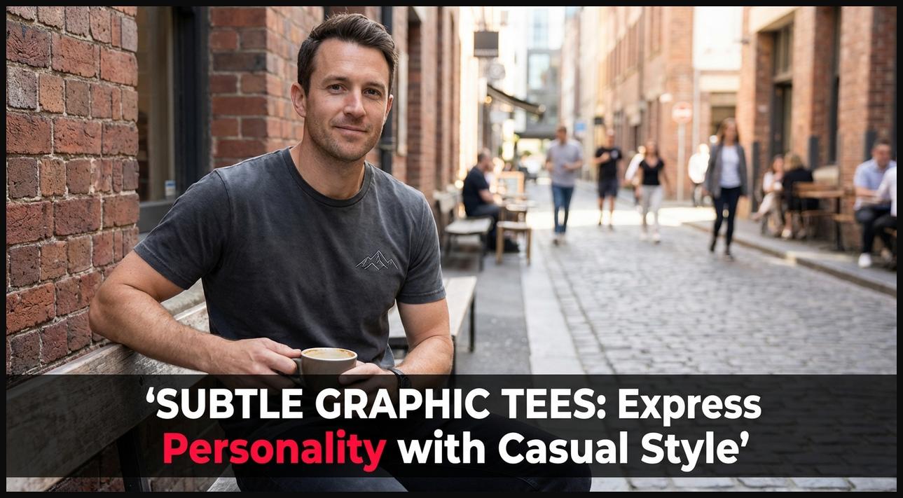 Man wearing a subtle graphic tee, illustrating how to express personality with understated casual summer style.
