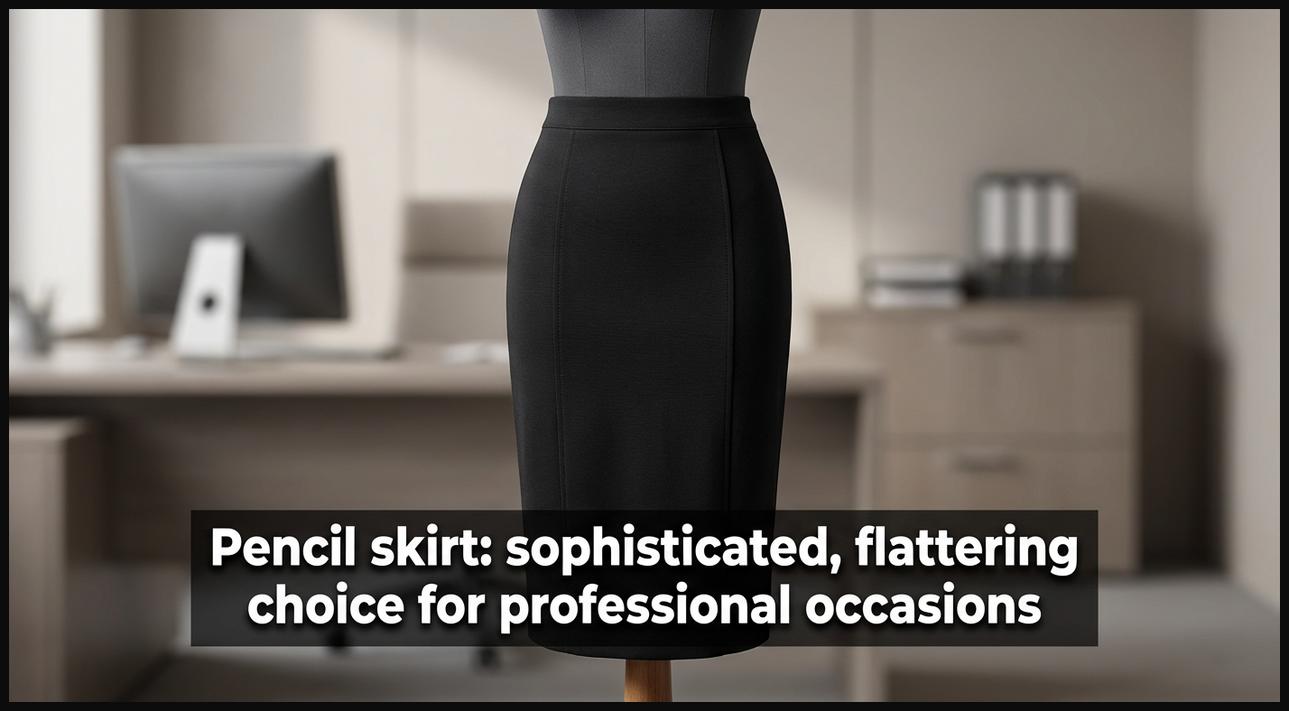 A sleek, black form-fitting pencil skirt on a mannequin, perfect for a professional work look.