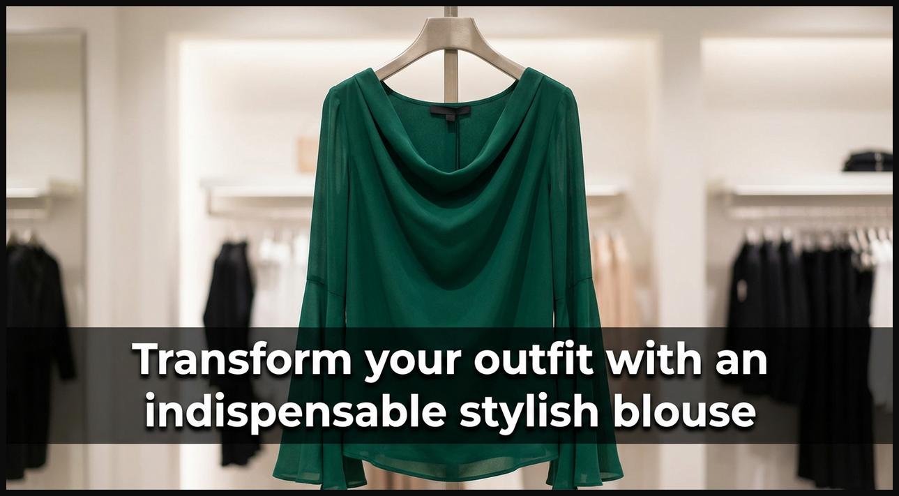 A beautifully draped, fashionable georgette blouse with elegant sleeves on a minimalist hanger.